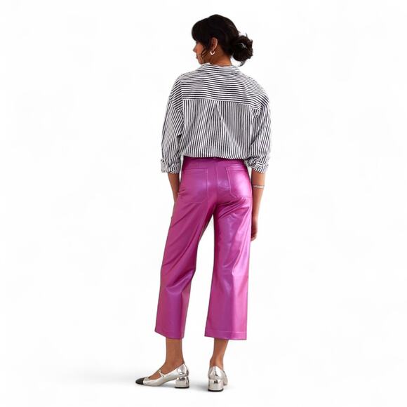 Anthropologie by Maeve The Colette Cropped Wide-Leg Faux Leather Pants 18W Rose - Picture 4 of 12